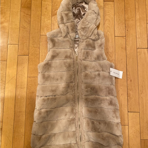 Faux Fur Hooded Vest in Beige - Picture 1 of 4